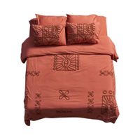 طقم غطاء لحاف بيركال برتقالي مبطن - تصميم ترايبال - مقاس كينج
