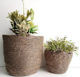 Black Jute Rope Plant Pot Baskets - Set of 2.