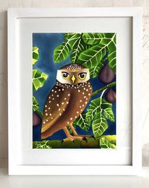 Little Owl & Fig Tree Framed Fine Art Giclée Print