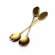 Gold Stainless Steel Salad Serving Set – Faux Stone Handles