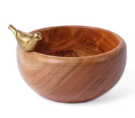 بولة من الخشب عليها طائر نحاس ( XS )