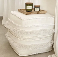 Kobe Squared Pouf - Cotton With Braids & Fringe Decoration