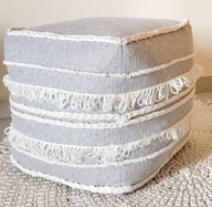 Kobe Squared Pouf - Cotton With Braids & Fringe Decoration