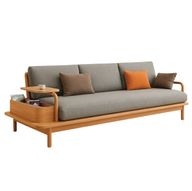 Modern Wood Sofa with Built-In Side Table & Storage