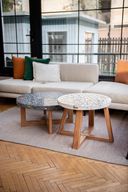 Babi Coffee Table -  Cast Stone Top and Solid Wood Base