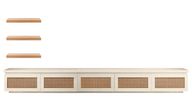 Cane TV Unit with 3 Floating Shelves & Storage Cabinets