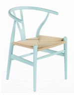 كرسي ويشبون ازرق بهيكل خشبي صلب