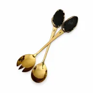 Gold Stainless Steel Salad Serving Set – Faux Stone Handles