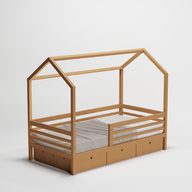 بيت سرير أطفال - من خشب الزان\العزيزي بمساحة تخزين سفلية