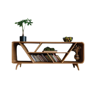 Asymmetrical Wood TV Unit With Rounded Frame – Stylish Storage for Contemporary Living