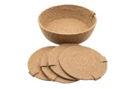 مجموعه من 4 كوستر للاكواب وطبق قطن