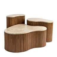 Kidneys Set of 3 Marble Top Tables - Beech Wood