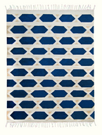 Hexa Handwoven Wool Rug on Cotton Base With Blue Hexagonal Geometric Design