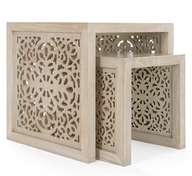 Carved Double Side Tables Set of 2 - Square Design