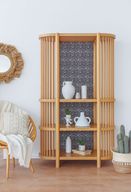 Daisy Shelving Unit In Beech Pine Wood & Linen Upholstery