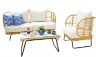 طقم خارجي من البامبو – كنبة لشخصين كرسي وطاولة قهوة