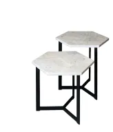 Ara Table Set AG3004 - 2 Pieces - Marble Top - Metal Legs