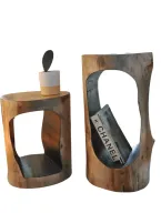 Hollow Set of 2 Side Tables - Khaya Wood