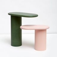 Side Table Set of 2 In Colorful Fiber Glass With Oval Top