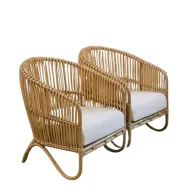 Bamboo Chairs Set of 2 with Cushions