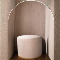 The Cloud Pouf - Upholstered In Off White Linen - Gold Base