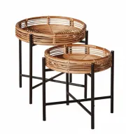 Dune Set of 2 Bamboo Side Tables With Metal Base - Round