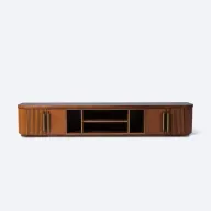 Flutes Beech Wood TV Unit - Walnut Veneer - Brass Handles
