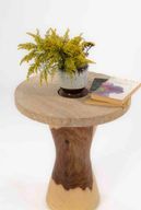 Boho Side Table - Matte Travertine Marble Top - Wood Base