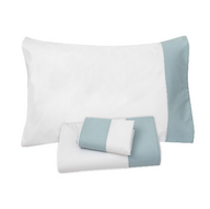 طقم ملايه أبيض بحواف عريضة لبني و 2 كيس مخده