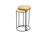 Double Wood top Tables - Black - Wooden Top - Metal Base