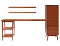 Midcentury Desk With Drawers And Floating Shelves