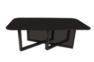 Cross Glass Dining Table With Black Metal Legs