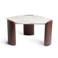 LOB Low Coffee Table With Travertine Marble Top & Beech Legs