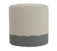 Grey Round Pouf - Fully Upholstered With 2 Fabric Types