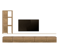 وحدة تلفزيون معلقة - خشب أرو - رف لون أبيض ووحدة أرفف