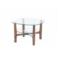 Alma Side Table - 2 Levels - Glass Top - Wooden Legs