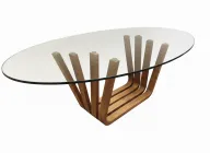 Aleena Glass Dining Table With Walnut Veneer - Plywood Base