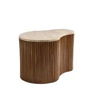 طاولة قهوة متوسطة كيدني بسطح رخامي - خشب زان - تصميم مضلع