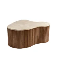 طاولة قهوة لارج كيدني بسطح رخامي - خشب زان - تصميم مضلع