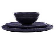 Ashes Plate Set Black With Half Hammered Edge - 3 Pieces