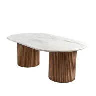 طاولة قهوة ستريتش او سطح رخامي - قاعدة خشب زان