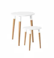 طاولات جانبية متداخلة قطعتين - سطح لاكيه أبيض - أرجل خشب أرو