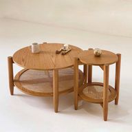 طقم طاولة قهوة خيزران دائرية قطعتين - خشب زان وقشرة أرو