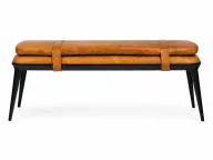 Milian Leather Strap Wooden Bench – Industrial Style Seating