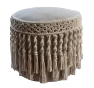 كرسي بوف مكرمية بضفائر وشراشيب - أساس خشبي