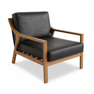 Walnut Lounge Chair - Leather Upholstery - Wooden Frame