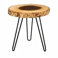 Wood Top Table With Metal Legs - Acacia Wood - Round Design