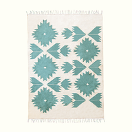 Teal Bustan Handwoven Wool Rug With Geometric Patterns