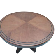 Fan-Pattern Circular Coffee Table With Stunning Inlay Design and Stylish Cross Base