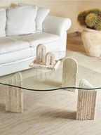Travertine Marble Coffee Table & Glass Top - Organic Design